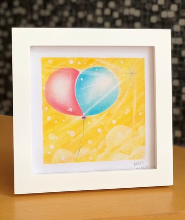 Allie 的舒心藝術 | 原創手繪粉彩畫 18cm 附框 | 夢想氣球