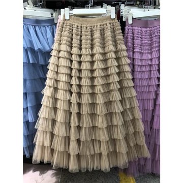 超美層層荷葉邊網紗半身裙女溫柔蓬蓬仙女紗裙法式名媛長款蛋糕裙