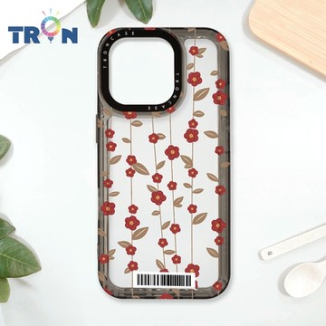 TRON IPhone 16 Pro 條紋透明小花B款 防摔太空載具殼 透黑 軟硬 手機殼