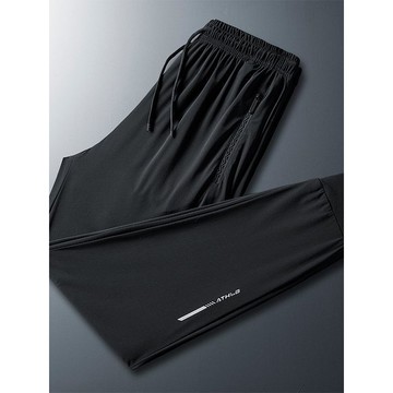 【HOT 本舖】男装休閒褲男夏季薄款冰絲透氣運動休閒九分褲男士速干直筒健身長褲潮