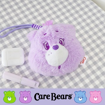 【CARE BEARS彩虹熊】立體大頭造型絨毛可收納吊飾 紫