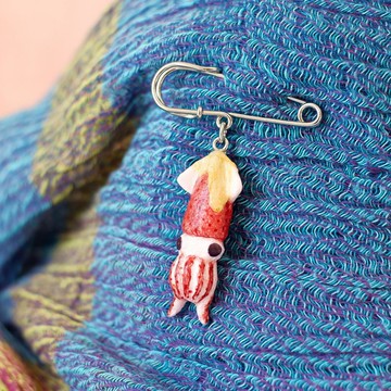 和紙飾品 胸針 醋味噌螢烏賊 烏賊 日本配菜 食物主題