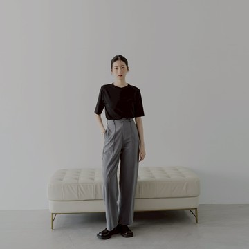 簡約前中打褶壓線直筒西裝褲-灰 S/M/L