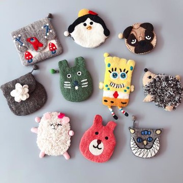 出口韓國創意手工羊毛氈卡通零錢包iPhone手機包硬幣包卡包尼泊爾