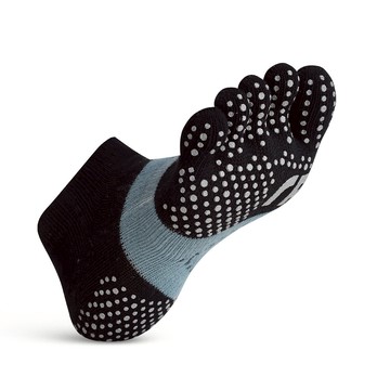 透氣升級足弓加強止滑運動五趾船襪 - XL曜黑綠