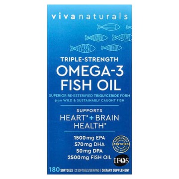 Viva Naturals, Omega-3 魚油，三倍功效，2500 毫克，180 粒軟膠囊（每粒軟膠囊 1250 毫克）