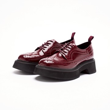 VATIC WINGTIP BROGUES SHOES POLISHED BURGUNDY 45mm厚底皮鞋