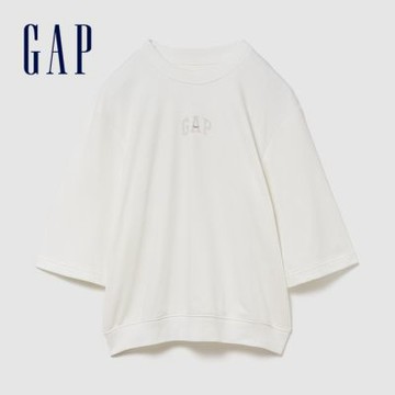 【GAP】寬版 Gap LOGO 法式毛圈布T恤-新款米白(894498)