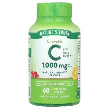 Nature's Truth, 維生素 C + 野生玫瑰果，天然橙味，1000 毫克，60 片咀嚼片（每片 500 毫克）