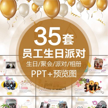 PTT模板 | 公司員工慶祝生日快樂PPT模板職場同事朋友派對聚會紀念電子相冊