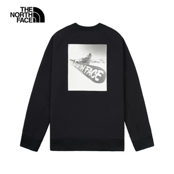 The North Face北面男款黑色DWR防潑水背面大尺寸印花長袖大學T｜89ZXJK3