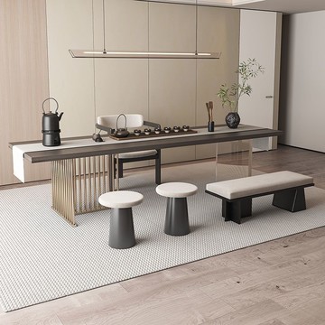 公司貨 免運 中式實木茶臺大板桌椅組合簡約巖板辦公室泡茶茶桌設計師現代客廳 快速發貨