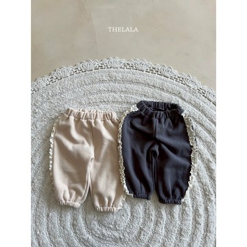 thelala 側蕾絲棉質休閒褲｜兒童長褲 寶寶長褲 女童長褲 嬰兒長褲 嬰兒衣服 寶寶衣服 韓國童裝