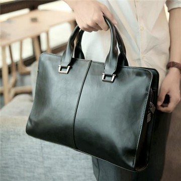 潮牌新款男士真皮手提包大容量包包商務簡約單肩斜挎包休閑公文包