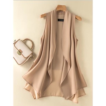 馬甲女款2024夏季新款時尚寬松中長款不規則雪紡拼接黑色背心馬夾