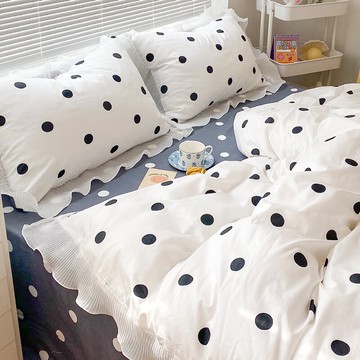白色波點仙女純棉四件套100全棉北歐風ins床單被套被罩床笠三件套