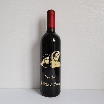 客製化|訂製情侶禮物 可愛Q版手繪風紅酒|雕刻