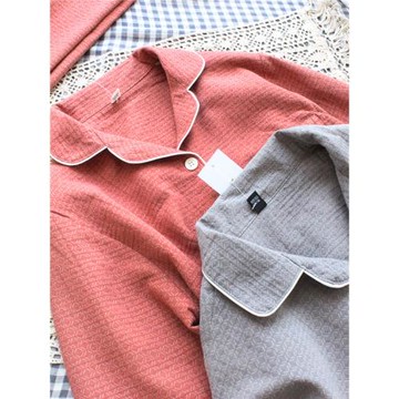 高階面料色織純棉情侶睡衣套裝春秋男女士長袖長褲家居服全棉純色