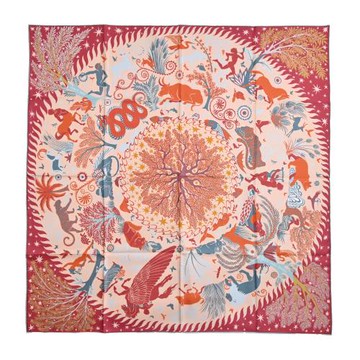 Hermes 愛馬仕 Sous le Charme dOrphee 90雙面真絲圍巾(胭脂/玫瑰粉/灰藍)
