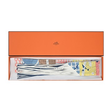 Hermes 愛馬仕 Au Bloc 皮革流蘇Twilly絲巾(藍)