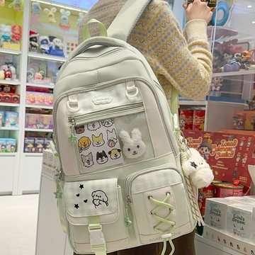 熱銷💯睿營可愛卡通ins風書包女生學院風雙肩包初高中生輕便大容量背包學院風多口袋加厚護脊大學生後背包 畢旅背包 JAP4