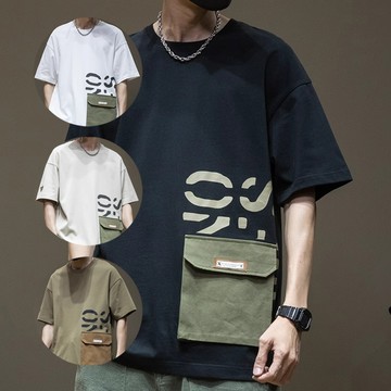 【CS22】潮流街頭風工裝口袋T恤 (M-5XL) -1入