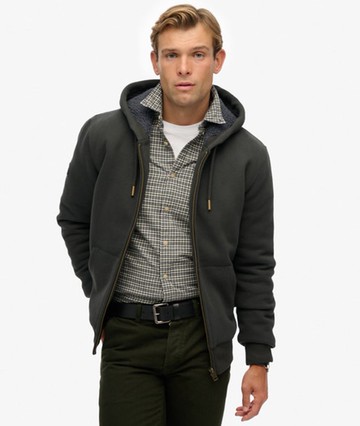 Superdry Men's Borg Lined Zip Hoodie Dark Grey Size: M