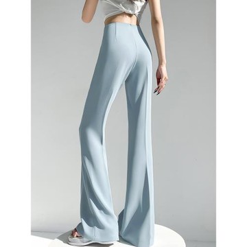 不貼腿窄版冰絲微喇褲女夏日薄款冷淡系高級垂感西裝褲側拉鏈褲子