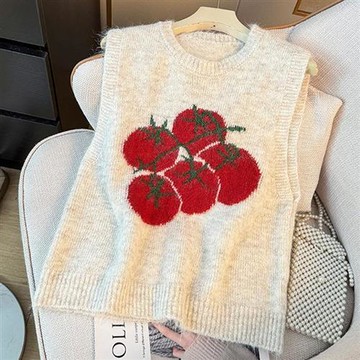 【巴黎精品】現貨+預購法式針織背心無袖背心削肩上衣百搭休閒女裝-軟萌可愛番茄圖案疊穿女上衣3色a1lg117
