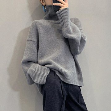 2026秋冬季歐貨重工高領毛衣女套頭加厚寬松外穿慵懶風針織衫上衣