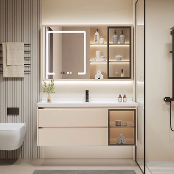 奶油陶瓷浴室柜一體洗手池衛生間洗漱洗手洗臉小戶型洗臉盆組合 y8051