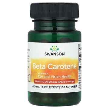 Swanson Vitamins, β-胡蘿蔔素，25000 國際單位（7500 微克視黃醇活性當量），100 粒軟膠囊