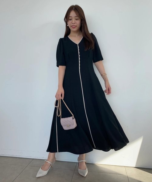 新品 アプワイザーリッシェ 配色パイピング レディ ワンピース 紺 
