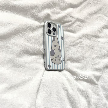 ✨iPhone手機殼✨ins風藍白條紋鏡面星星帽子男孩適用于蘋果16ProMax手機殼iPhone1