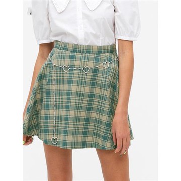 合款下 【MK】秋裝 時尚休閑綠色格子高腰百褶裙a字學院風裙子