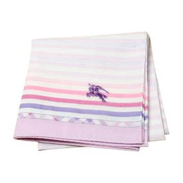 BURBERRY 巴寶莉粉紫漸層條紋戰馬騎士刺繡LOGO帕領巾(紫色系/51CM)