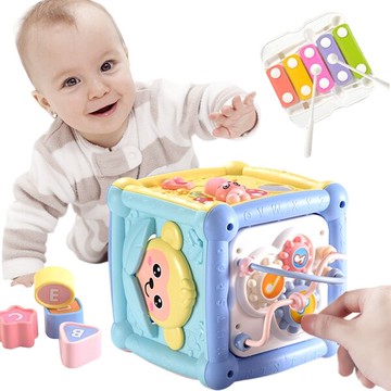 兒童六面盒安撫音樂燈光玩具 多功能手敲琴六面屋 JoyBaby