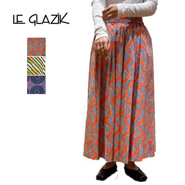 レディース LE GLAZIK ル グラジック コットンプリントギャザーフレア ...