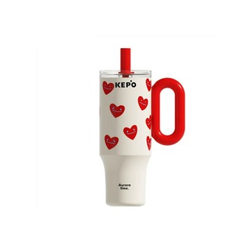 KEPO LQ 1200ml KC015 花園冰霸杯 吸管保溫杯 316L不銹鋼款 愛心笑臉