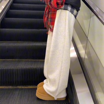 台灣熱銷🔥灰色運動褲女秋冬2025新款垂感寬鬆闊腿褲小個子直筒加絨加厚衛褲