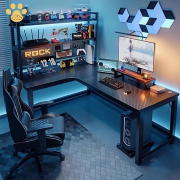 轉角電競桌 拐角式 電腦桌 臺式 家用雙人書桌 書架 臥室桌子辦公桌 ws7291