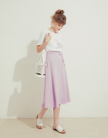 浪漫裙襬蕾絲綁繩中長裙-PAZZO