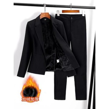 黑色加絨西裝套裝女秋冬2026新款加厚職業正裝工作服冬季西服外套