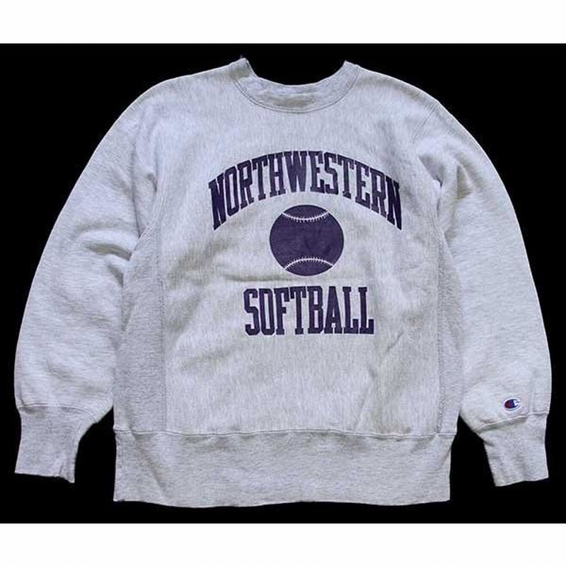 80s USA製 Championチャンピオン NORTHWESTERN SOFTBALL 三段プリント リバースウィーブ スウェット 杢グレー M☆ビンテージ  トリコタグ | LINEショッピング