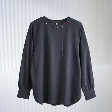 彩繡領口假口袋長袖T恤442937