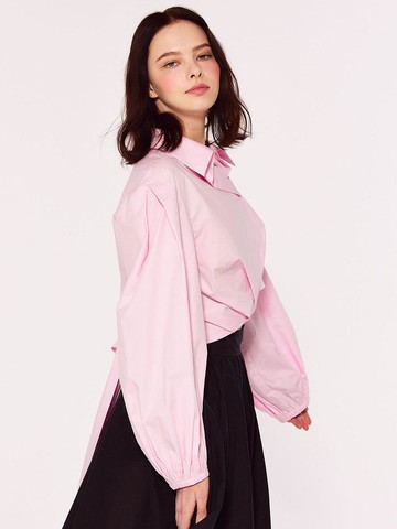Back Slit Adjustable Cotton Shirt [Pink]