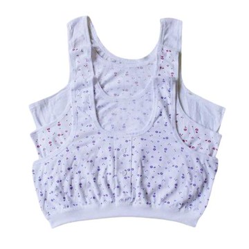 夏季中老年吸汗文胸老太太背心式純棉女士簡約老人內衣印花無鋼圈