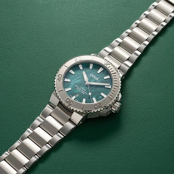 Oris豪利時 x Bracenet Aquis 時間之海特別版 300米潛水機械錶-綠x銀/43.5mm 0173377304137-0782405PEB