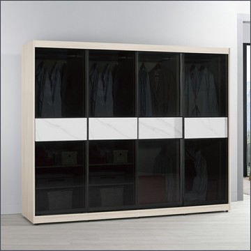 8尺鋁框推門衣櫥黑玻璃衣櫥收納衣櫃 滑門衣櫥 【149B110212】Leader傢居館149-A209+A209+A211+A211