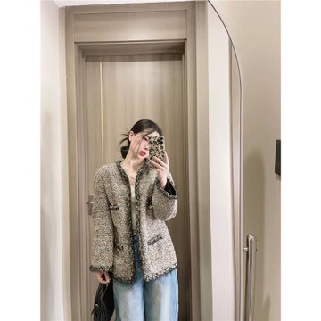 2024秋冬新款手工編織粗花呢小香風高級法式名媛輕奢千金外套女